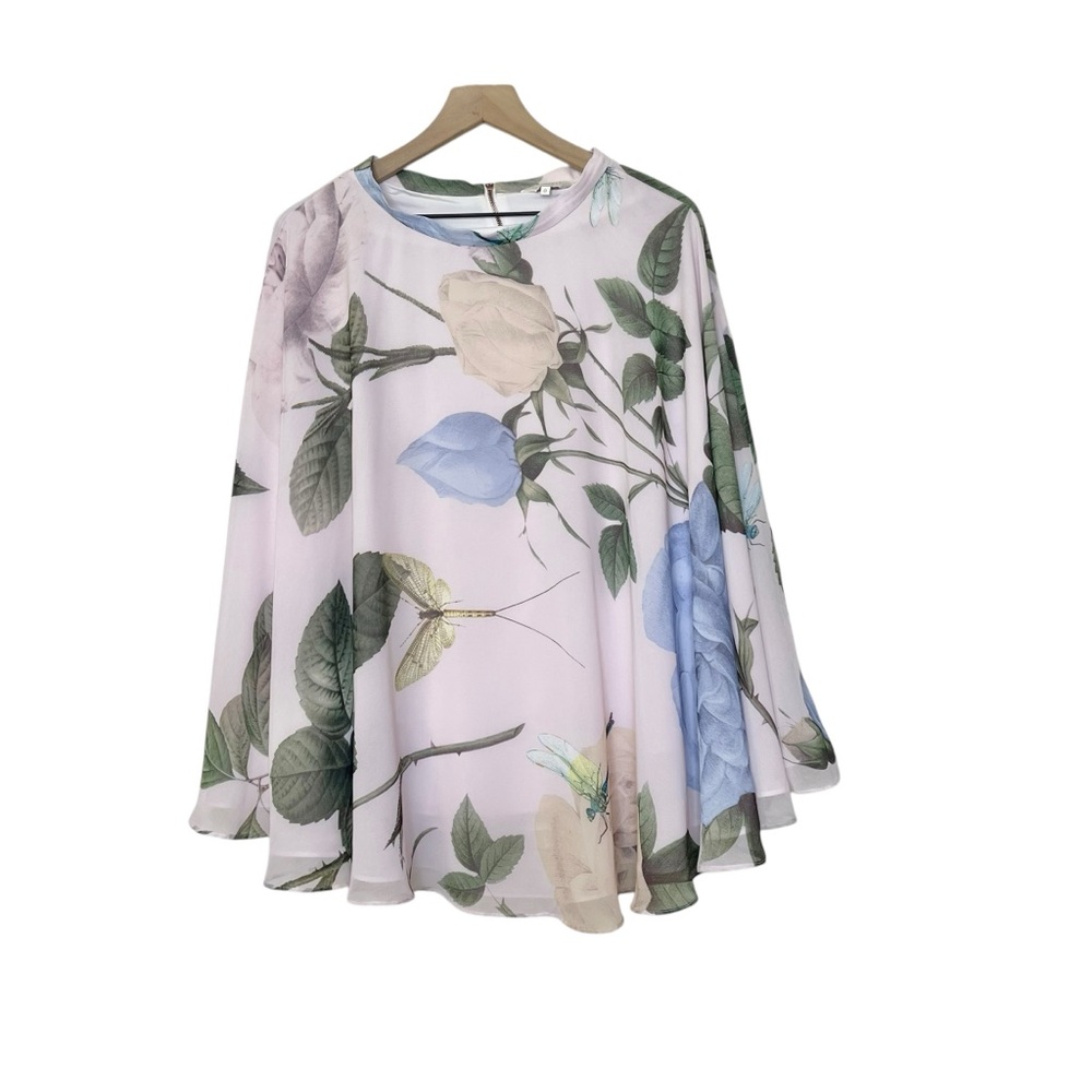 Ted Baker Dragonfly Floral Print Poncho Cape Lined Size 0/2